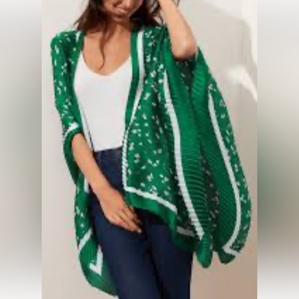 Banana Republic Factory Women's Ditsy Green Floral Satin Crinkle Kimono Wrap